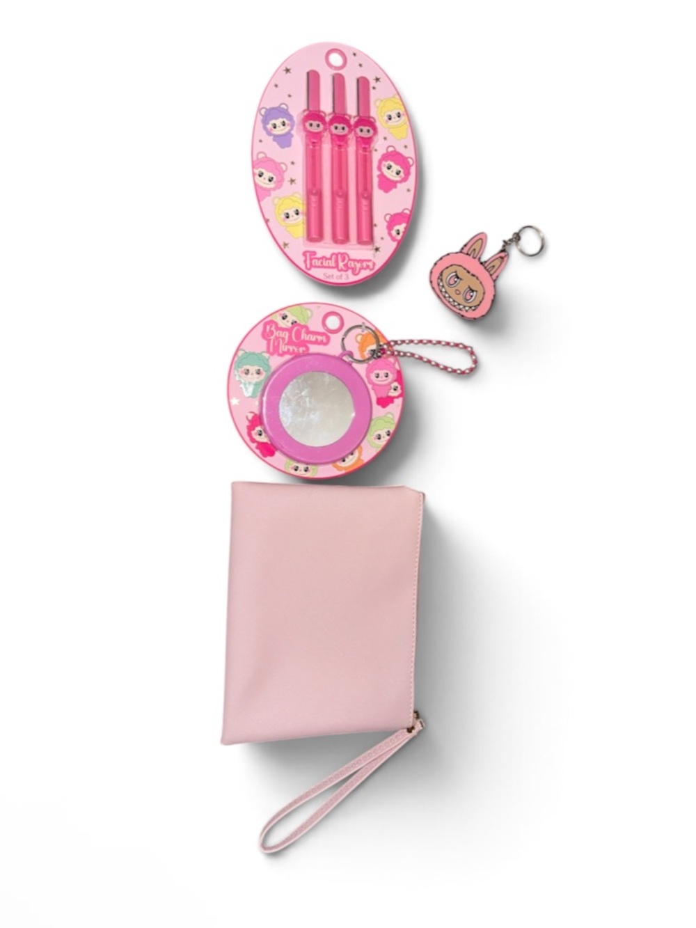 Pink Cosmetic Pouch and Accessory Set - Cute Character Labubu Design